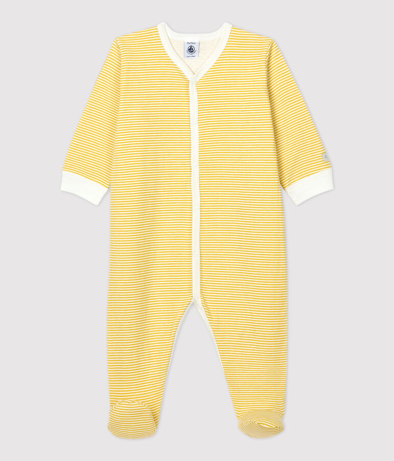 Baby Girls' Yellow Pinstriped Organic Cotton Sleepsuit yellow/white